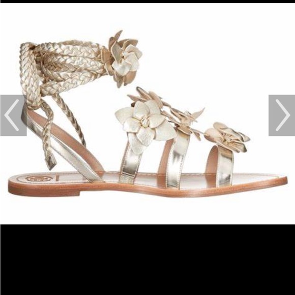 Authentic Gold Tory Burch Wrap Gladiator Sandals - Picture 2 of 6